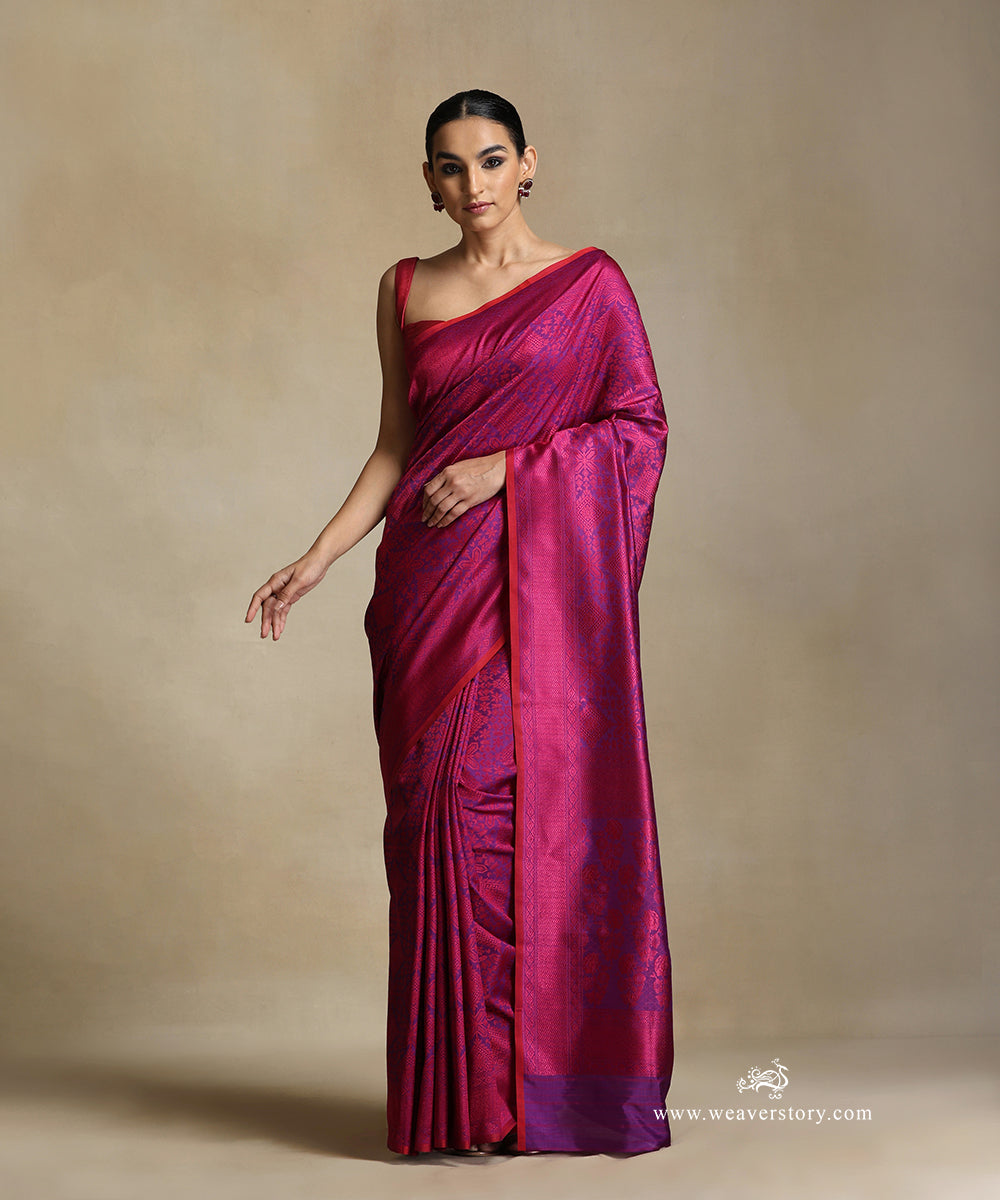 Handloom_Purple_Pure_Katan_Silk_Tanchoi_Banarasi_Saree_With_Magenta_Rangoli_Jaal_And_Red_Selvedge_WeaverStory_02