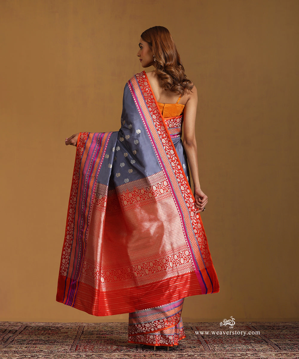 Grey_Handloom_Pure_Katan_Silk_Banarasi_Saree_With_Temple_Flowers_Boota_And_Multi_Colours_Satin_Border_WeaverStory_03