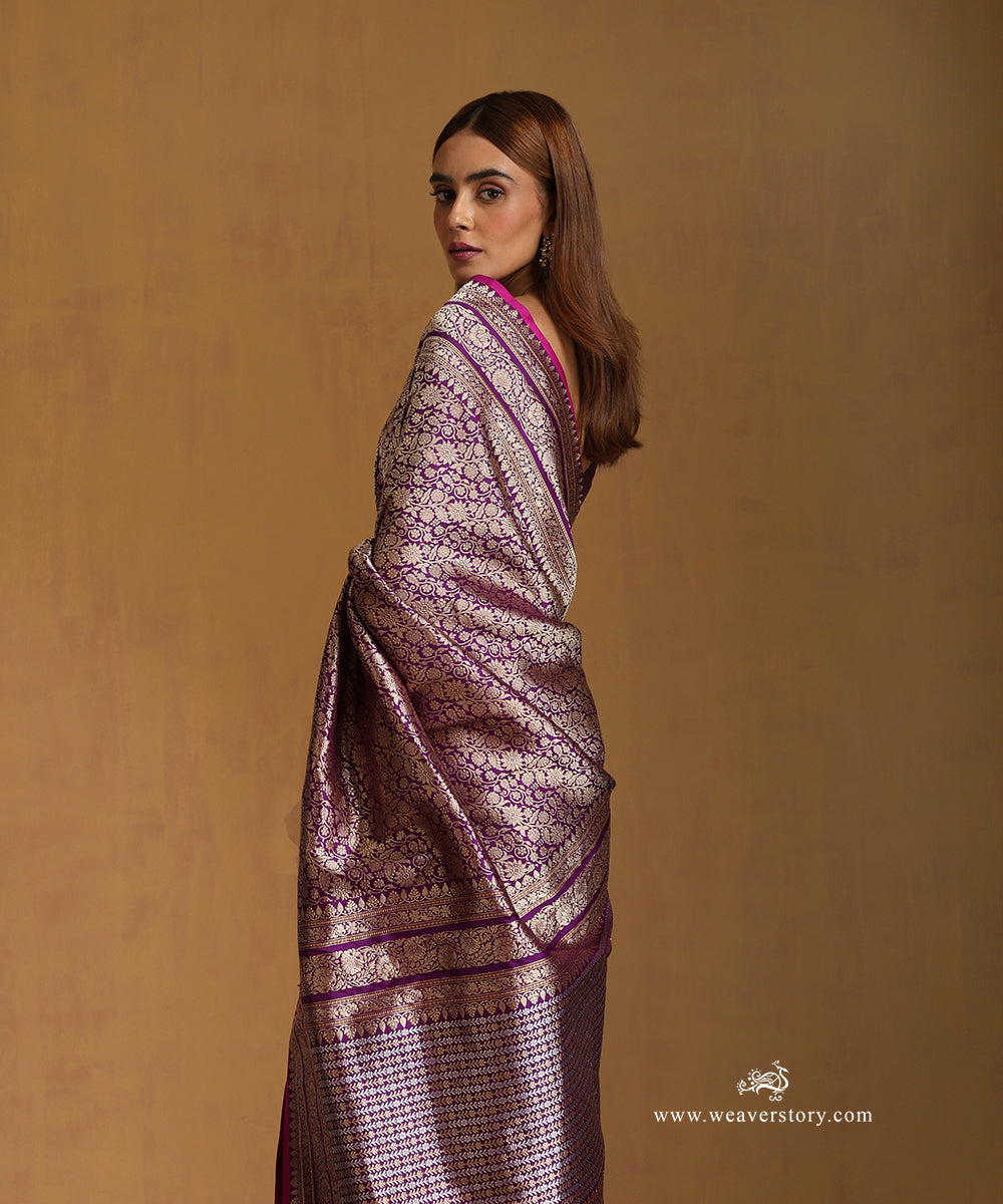 Purple_Handloom_Pure_Katan_Silk_Kimkhab_Banarasi_Saree_With_Aada_Floral_Jaal_And_Pink_Selvedge_WeaverStory_02