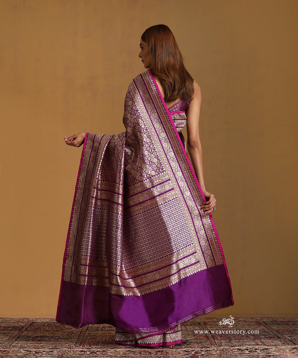 Purple_Handloom_Pure_Katan_Silk_Kimkhab_Banarasi_Saree_With_Aada_Floral_Jaal_And_Pink_Selvedge_WeaverStory_03