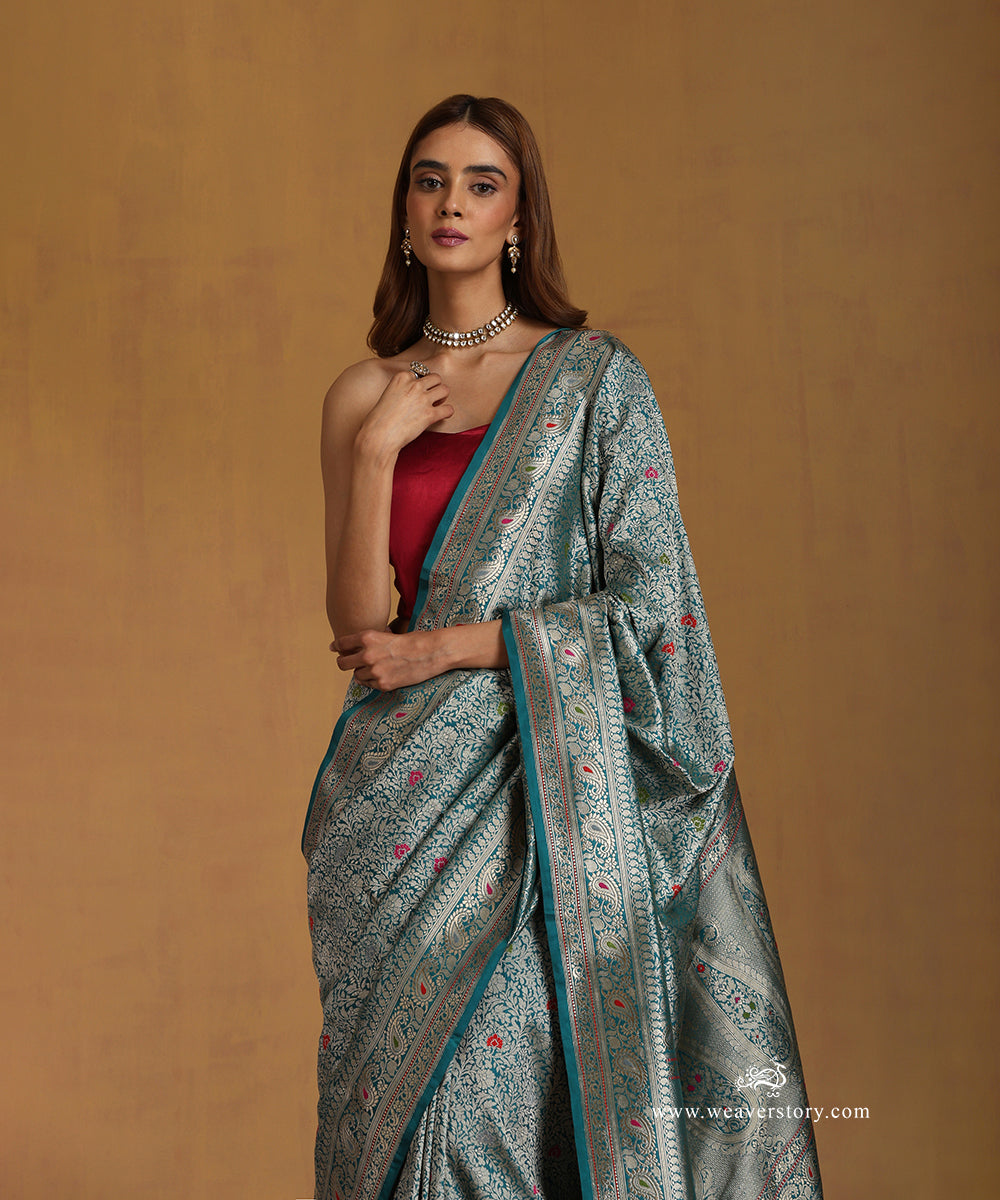 Teal_Handloom_Pure_Katan_Silk_Kimkhab_Banarasi_Saree_With_Meenakari_Floral_Jaal_WeaverStory_02