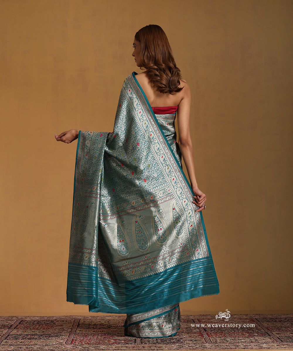 Teal_Handloom_Pure_Katan_Silk_Kimkhab_Banarasi_Saree_With_Meenakari_Floral_Jaal_WeaverStory_03