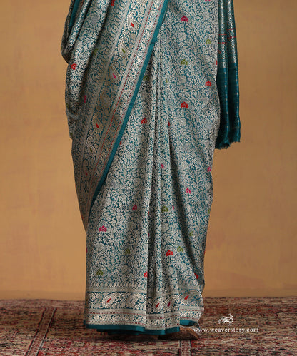 Teal_Handloom_Pure_Katan_Silk_Kimkhab_Banarasi_Saree_With_Meenakari_Floral_Jaal_WeaverStory_04