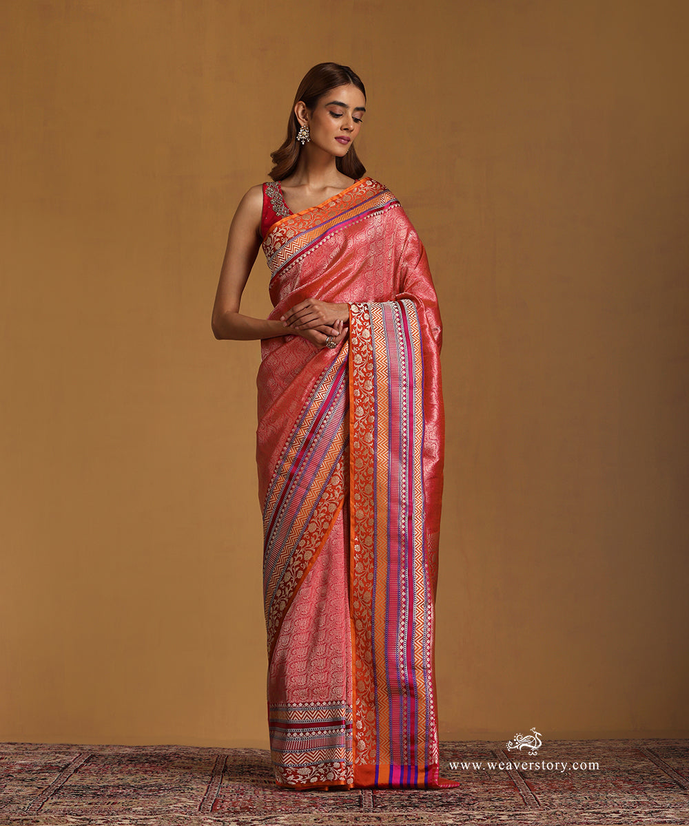 Handloom_Red_Pure_Katan_Silk_Kimkhab_Banarasi_Saree_With_Multi_Color_Satin_Border_WeaverStory_01