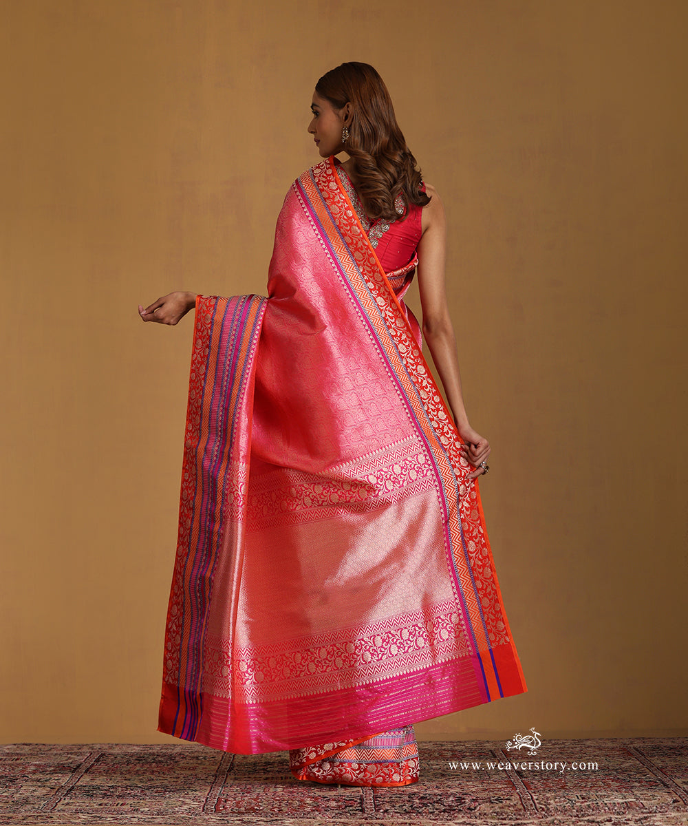 Pink_Handloom_Pure_Katan_Silk_Kimkhab_Banarasi_Saree_With_Multi_Colour_Satin_Border_WeaverStory_03