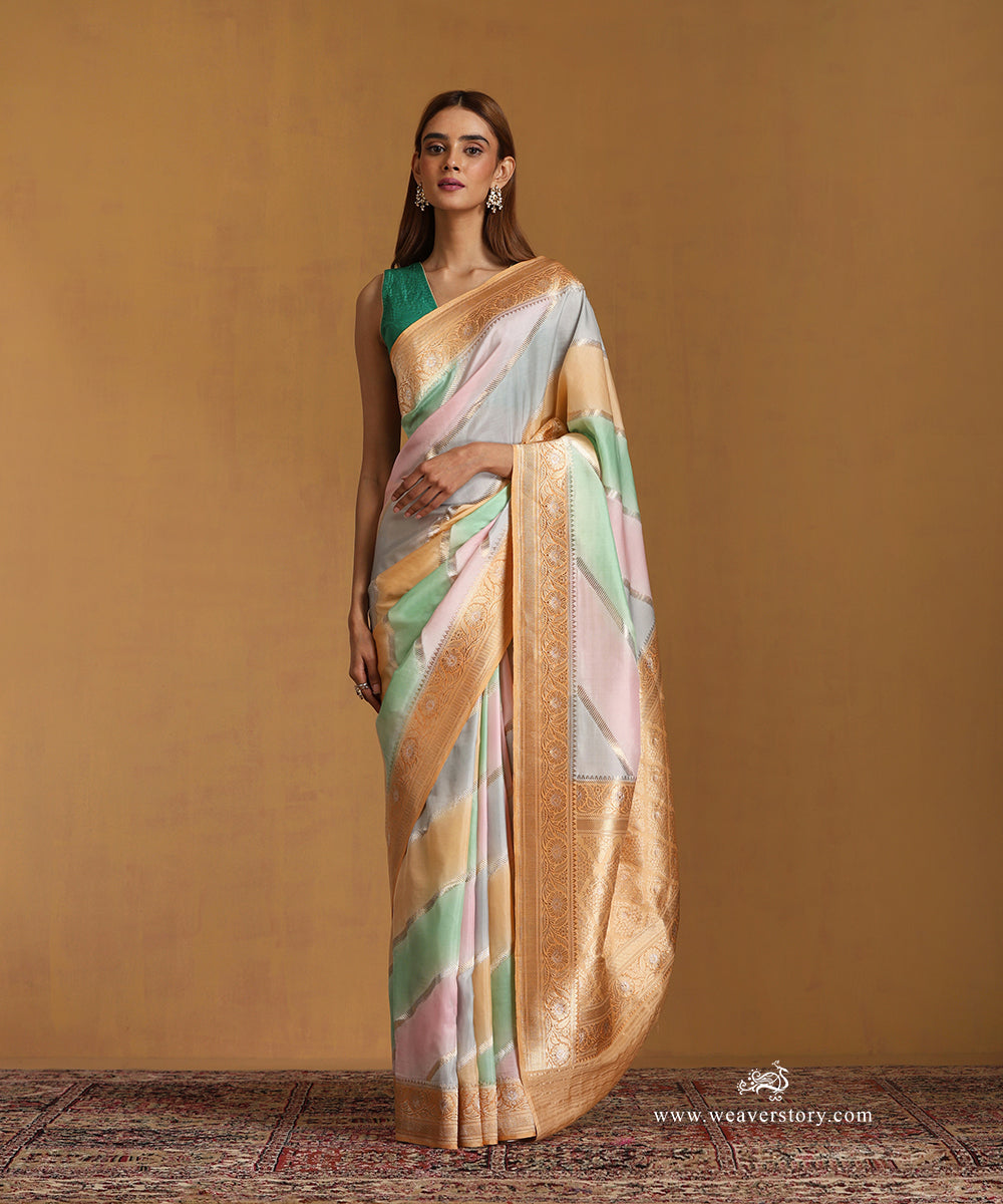 Pink_And_Green_Handloom_Pure_Katan_Silk_Banarasi_Rangkaat_Saree_With_Diagonal_Bel_WeaverStory_01