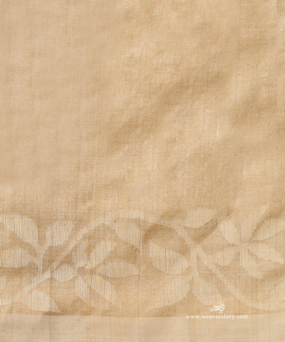 Beige_Handloom_Pure_Tussar_Silk_Jamdani_Saree_With_Floral_Vine_Jaal_WeaverStory_05