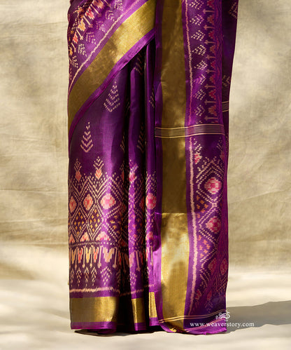 Purple_Handloom_Pure_Mulberry_Silk_Ikat_Patola_Saree_With_Gold_Zari_Border_WeaverStory_04