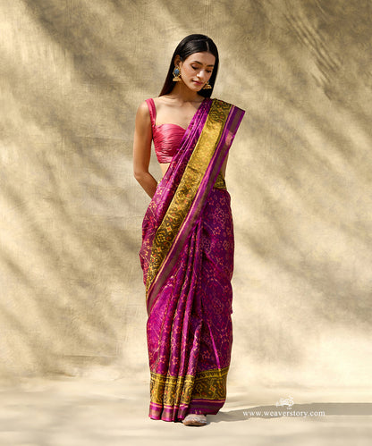 Plum_Handloom_Pure_Mulberry_Silk_Ikat_Patola_Saree_With_Gold_Zari_Border_WeaverStory_01