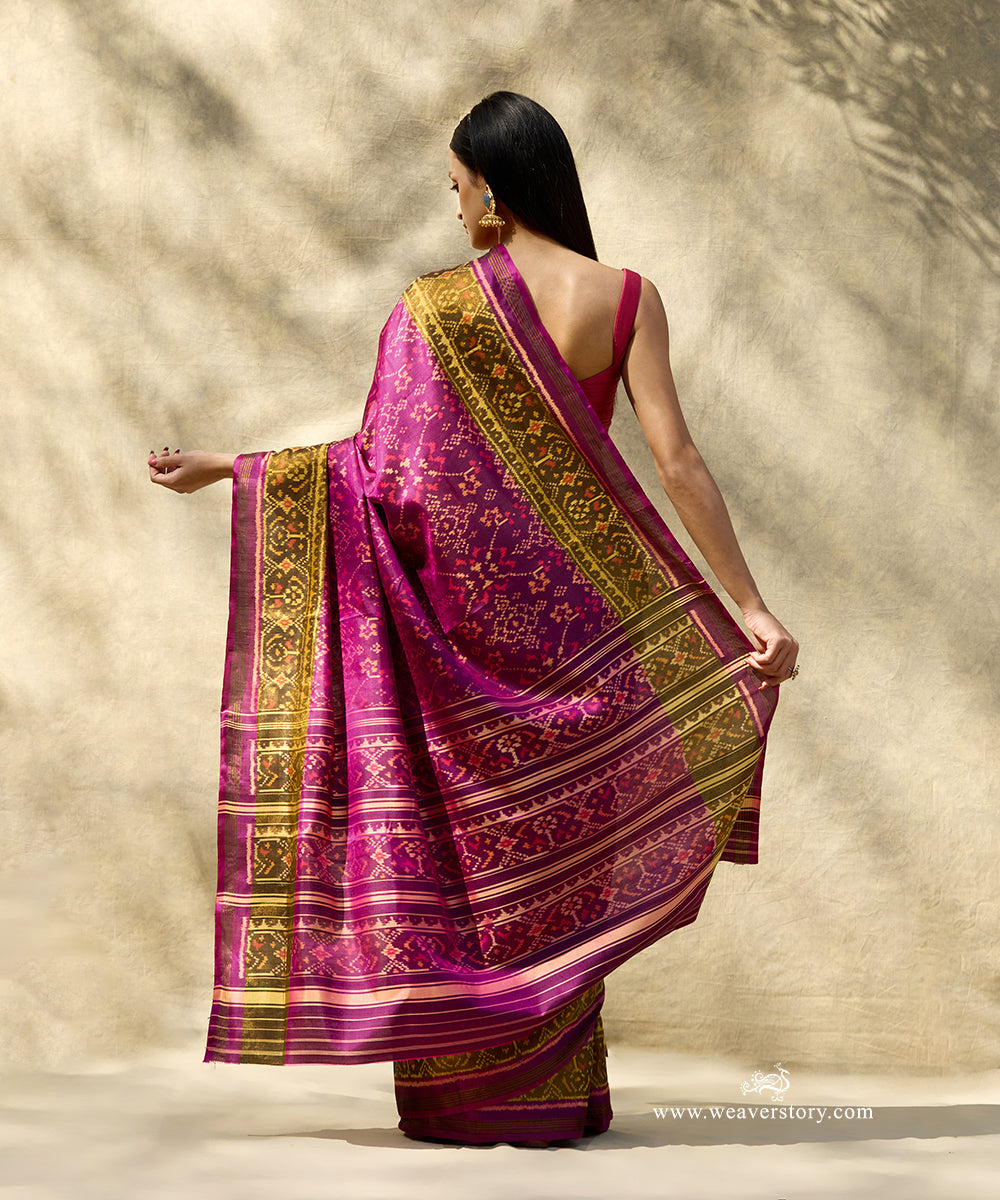 Plum_Handloom_Pure_Mulberry_Silk_Ikat_Patola_Saree_With_Gold_Zari_Border_WeaverStory_03