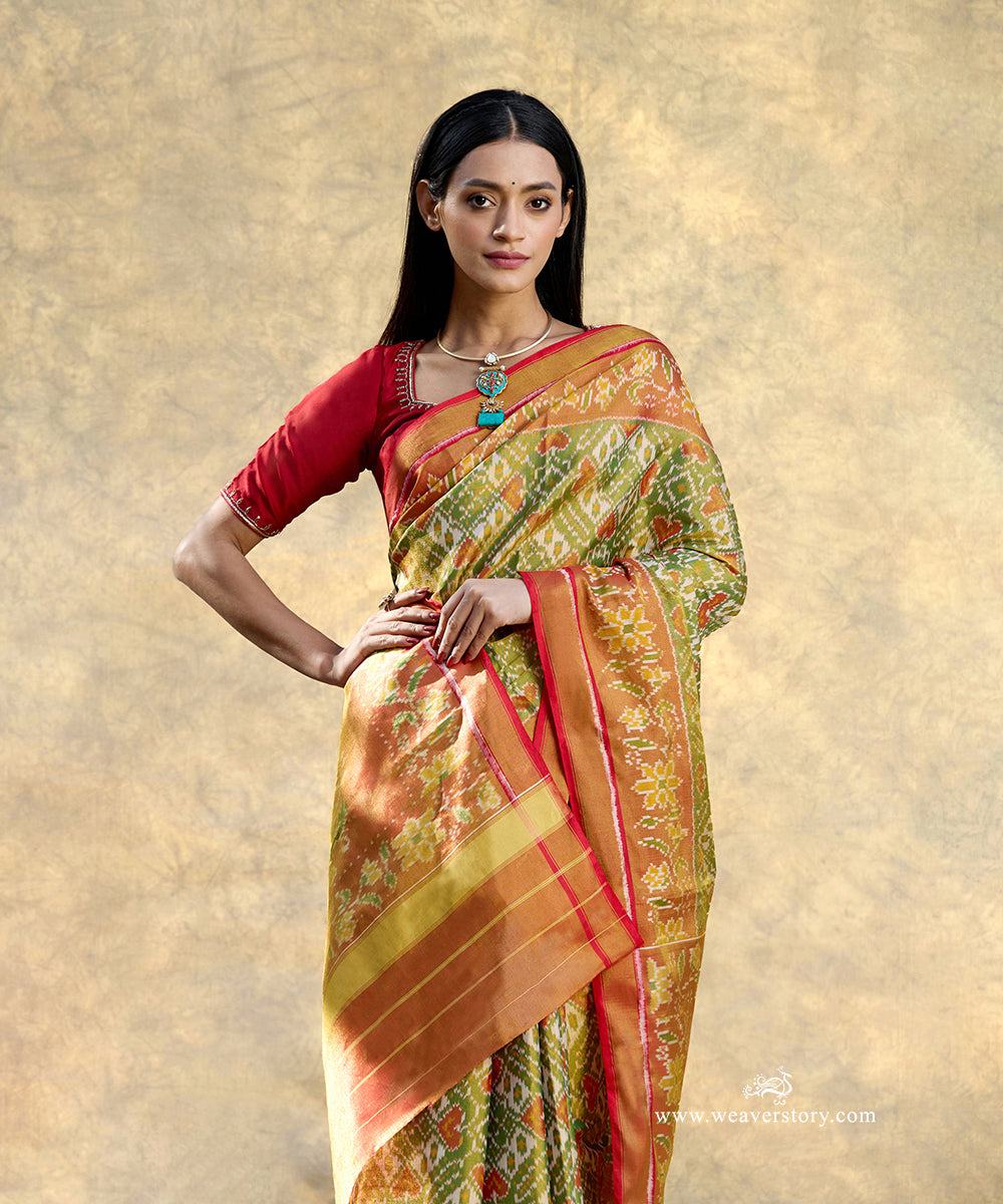 Green_And_Red_Handloom_Pure_Mulberry_Tissue_Silk_Ikat_Patola_Saree_WeaverStory_02