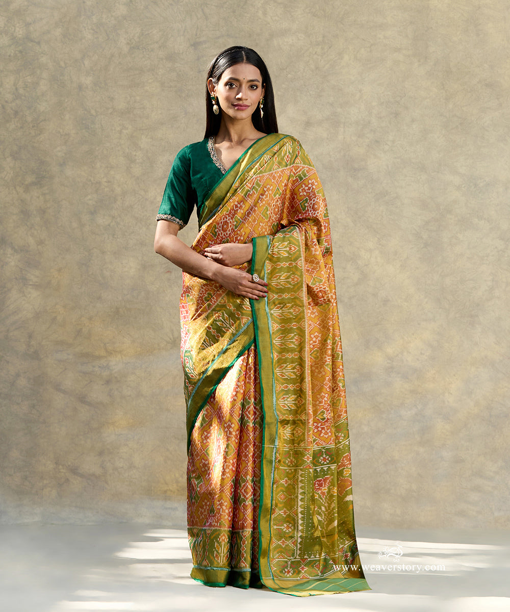 Mustard_And_Green_Handloom_Pure_Mulberry_Tissue_Silk_Ikat_Patola_Saree_WeaverStory_01