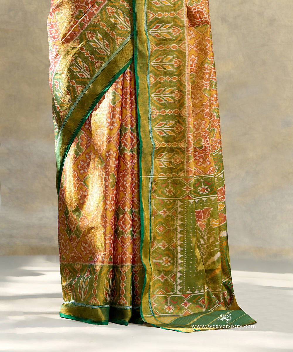 Mustard_And_Green_Handloom_Pure_Mulberry_Tissue_Silk_Ikat_Patola_Saree_WeaverStory_04