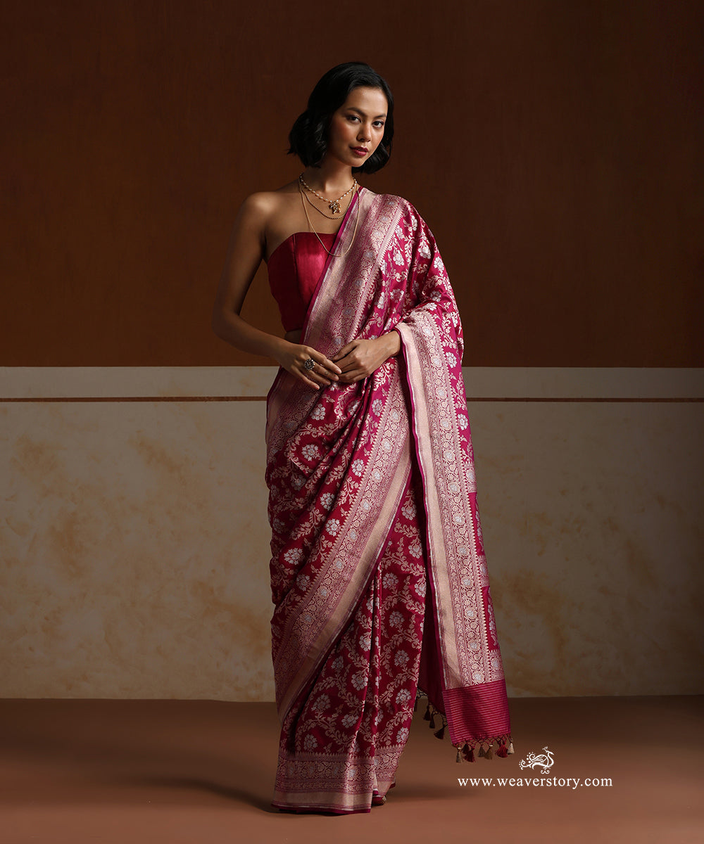 Handloom_Plum_Pure_Katan_Silk_Cutwork_Banarasi_Saree_With_Gold_Silver_Floral_Jaal_WeaverStory_01