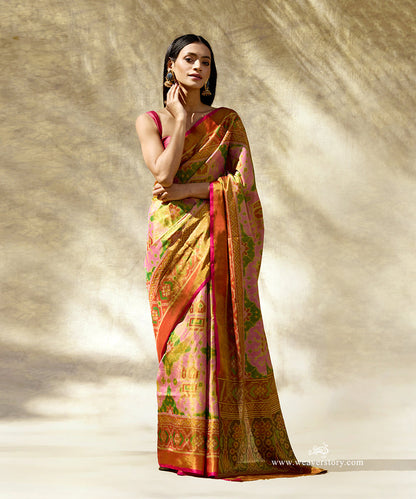 Soft_Pink_And_Green_Handloom_Pure_Tissue_Silk_Ikat_Patola_Saree_With_Big_Elephant_Motifs_WeaverStory_01