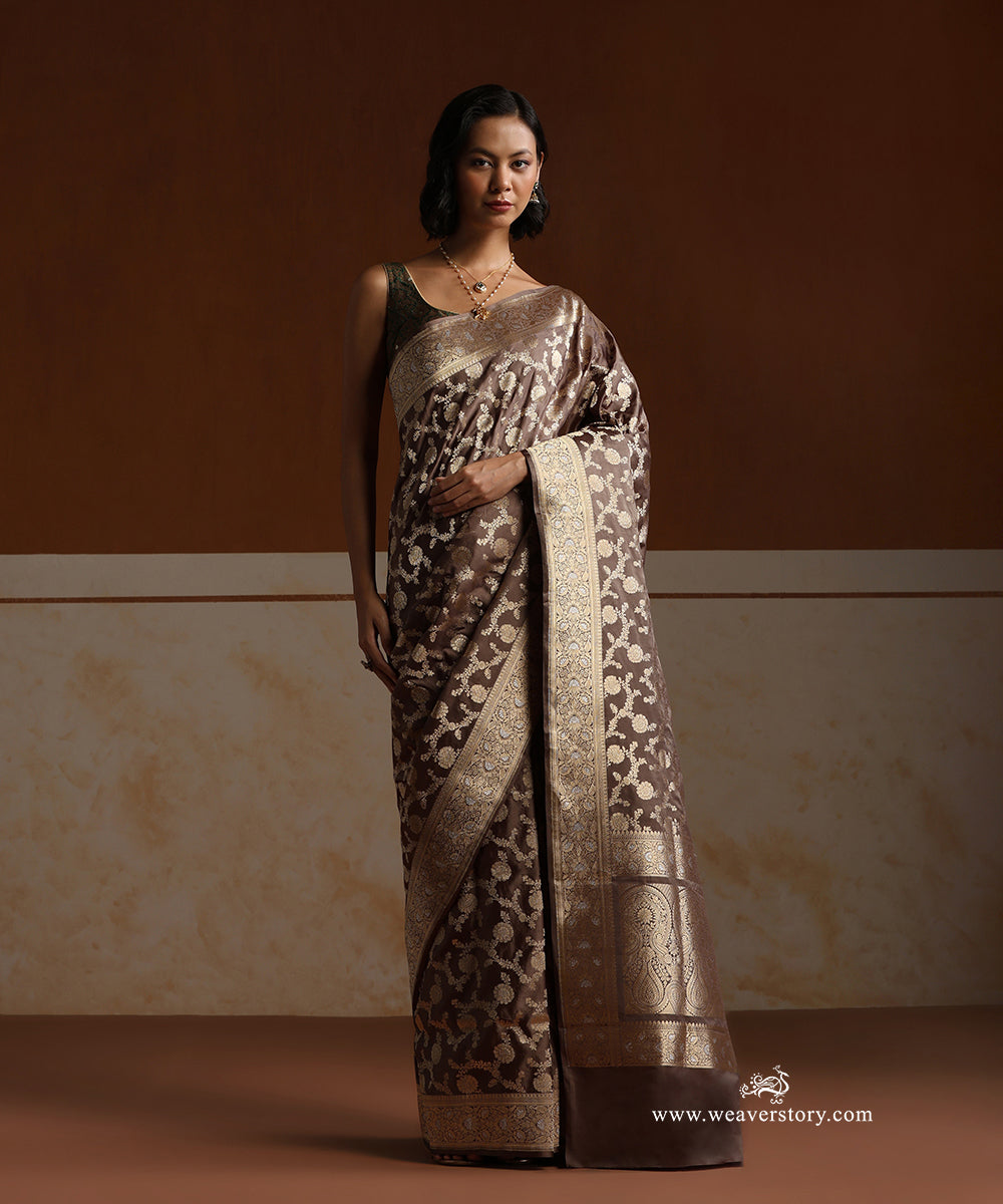 Olive_Handloom_Pure_Satin_Silk_Banarasi_Saree_With_All_Over_Cutwork_Floral_Jaal_And_Meenadar_Border_WeaverStory_01
