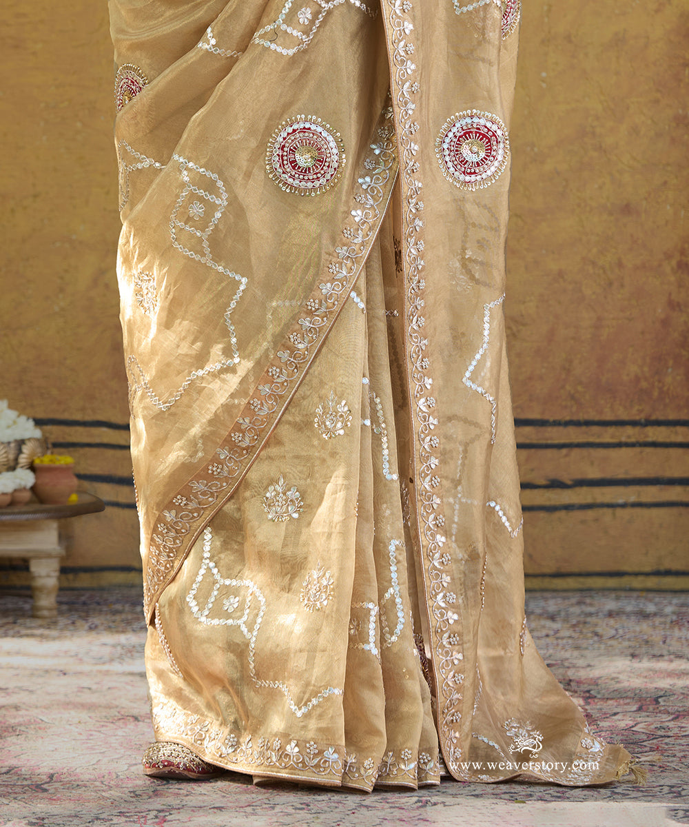 Gold_Handloom_Pure_Tissue_Silk_Saree_With_Gota_Patti_And_Pearl_Embroidery_WeaverStory_04