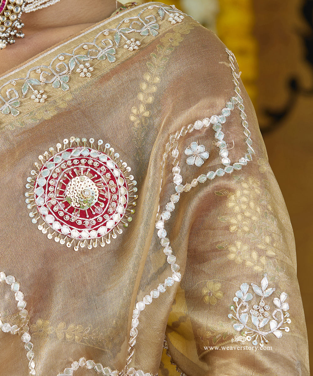 Gold_Handloom_Pure_Tissue_Silk_Saree_With_Gota_Patti_And_Pearl_Embroidery_WeaverStory_05