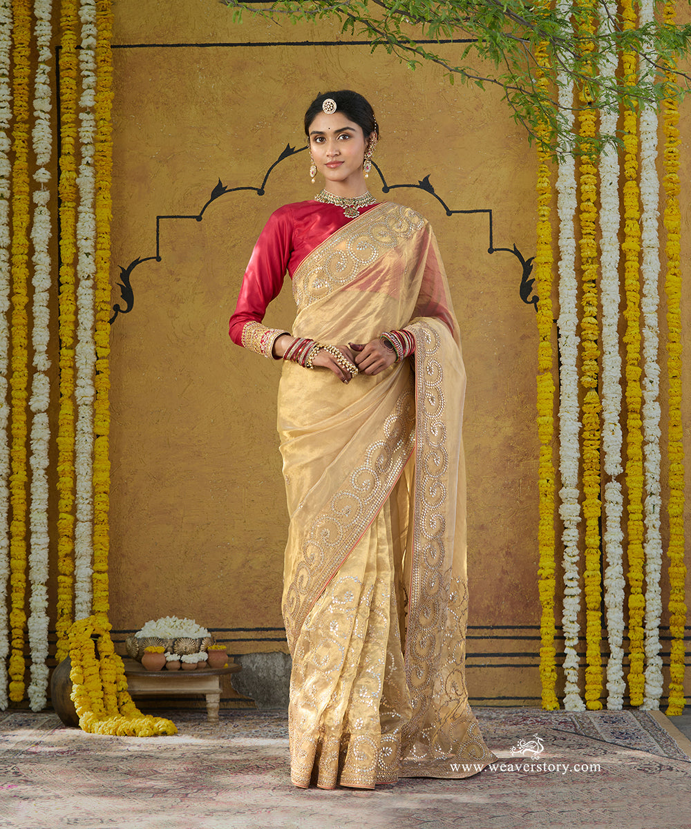 Handloom_Gold_Pure_Tissue_Silk_Saree_With_Gota_Patti_Embroidery_WeaverStory_01