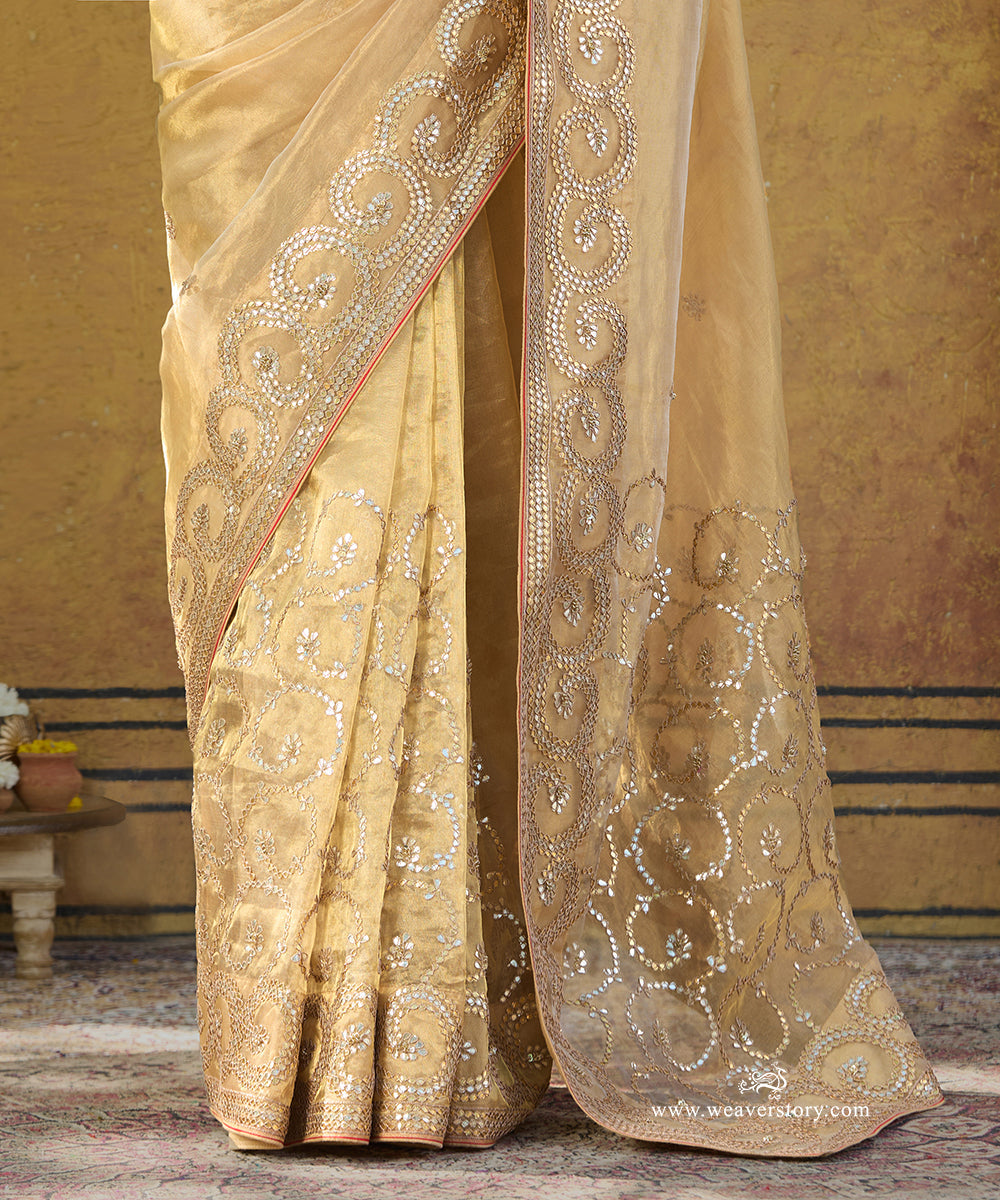 Handloom_Gold_Pure_Tissue_Silk_Saree_With_Gota_Patti_Embroidery_WeaverStory_04