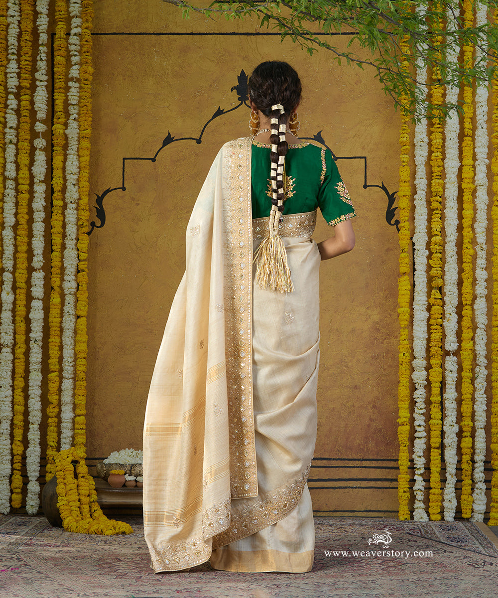 Handloom_Offwhite_Pure_Tussar_Silk_Saree_With_Gota_Patti_And_Dabka_Work_WeaverStory_03