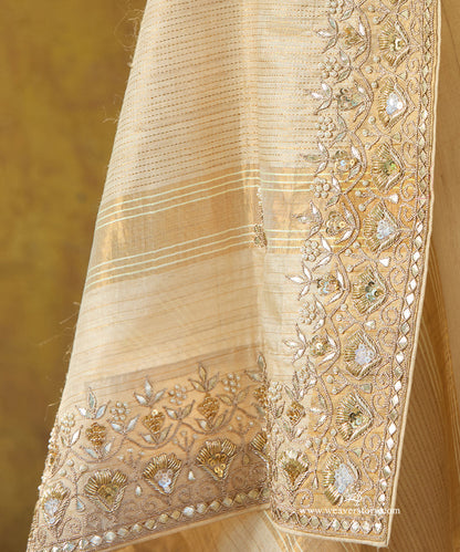 Handloom_Offwhite_Pure_Tussar_Silk_Saree_With_Gota_Patti_And_Dabka_Work_WeaverStory_05