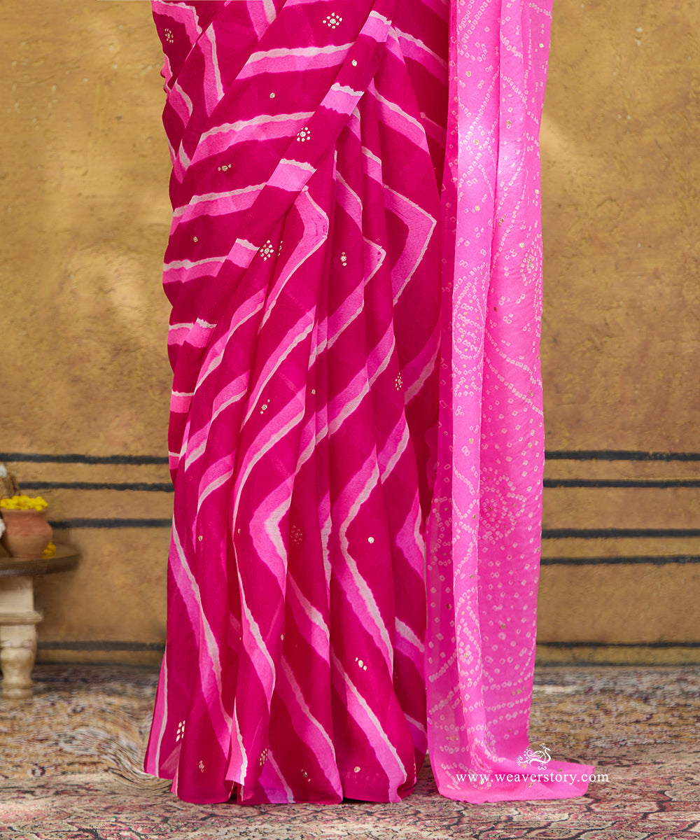 Handloom_Rani_Pink_Pure_Georgette_Bandhej_Saree_With_Small_Embroidery_WeaverStory_04