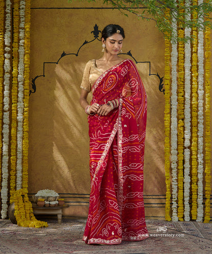 Handloom_Red_Pure_Georgette_Bandhej_Saree_With_Ambi_Motifs_Embroidery_WeaverStory_01