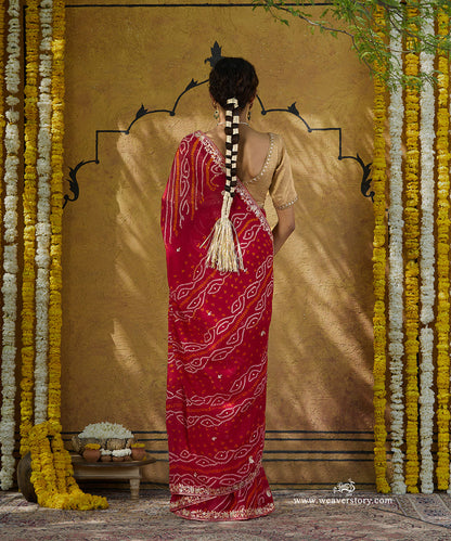 Handloom_Red_Pure_Georgette_Bandhej_Saree_With_Ambi_Motifs_Embroidery_WeaverStory_03