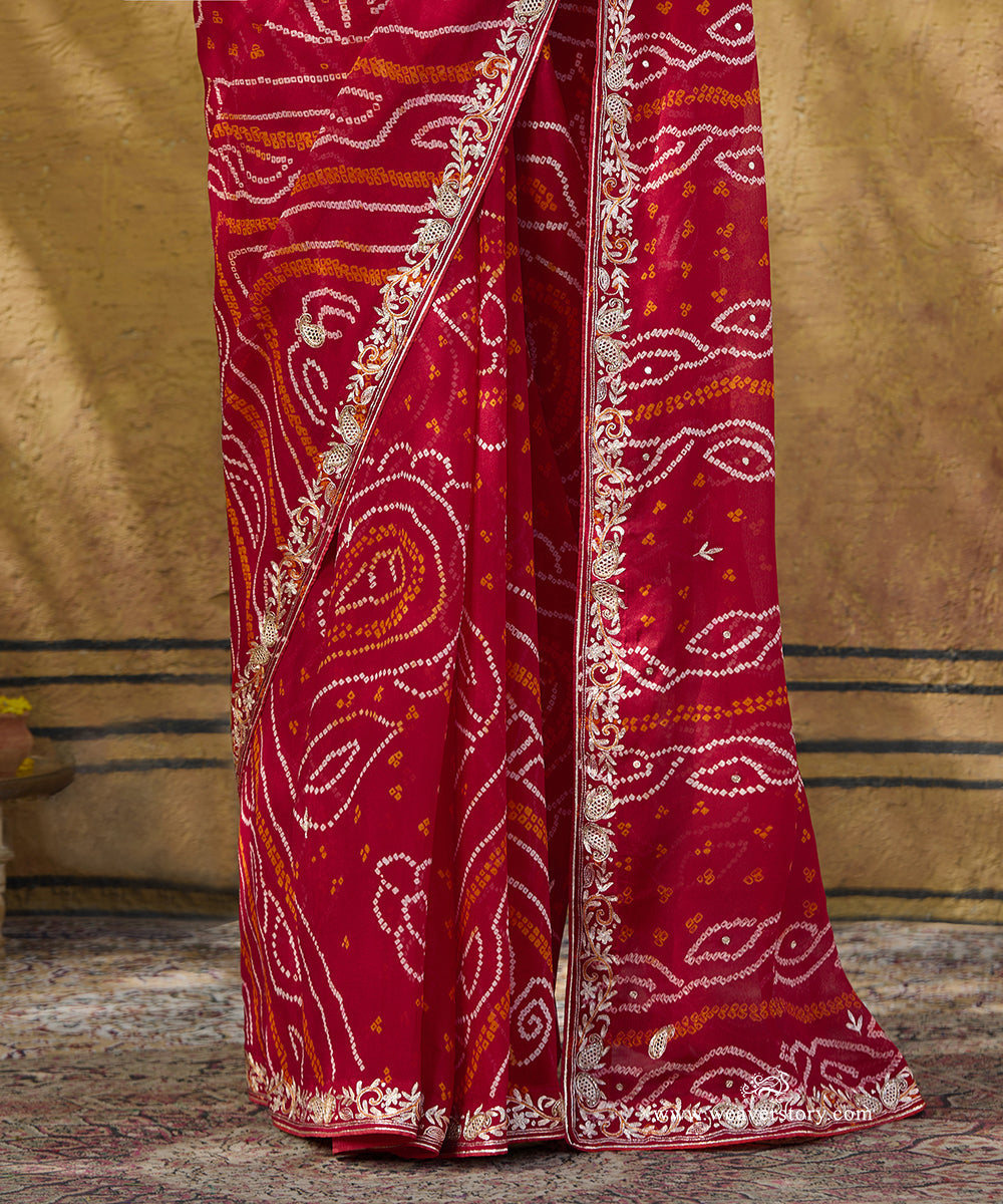 Handloom_Red_Pure_Georgette_Bandhej_Saree_With_Ambi_Motifs_Embroidery_WeaverStory_04