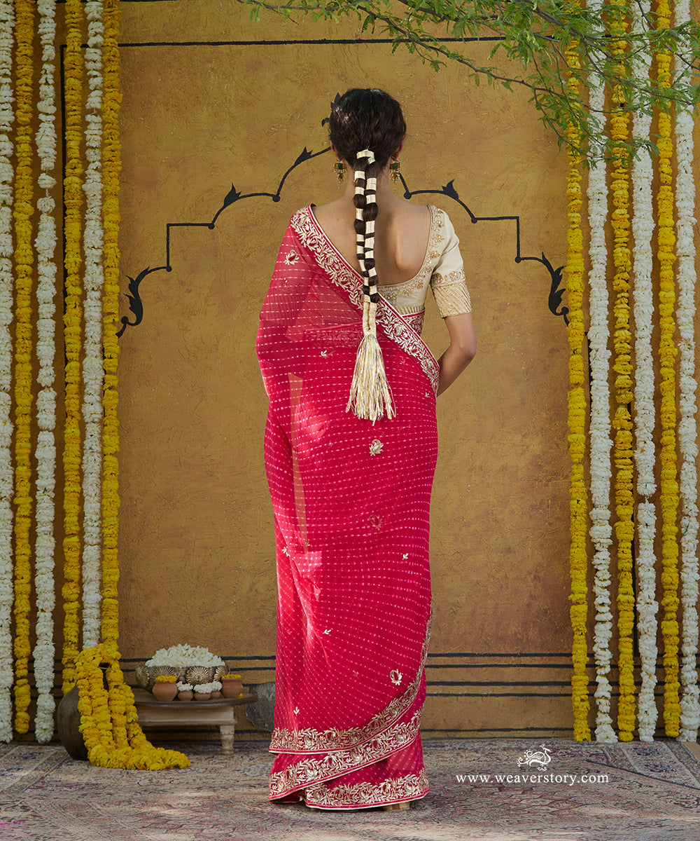 Handloom_Pink_Pure_Georgette_Bandhej_Saree_With_Ambi_Jaal_Border_Embroidery_WeaverStory_03