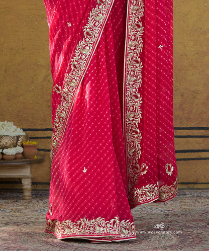 Handloom_Pink_Pure_Georgette_Bandhej_Saree_With_Ambi_Jaal_Border_Embroidery_WeaverStory_04