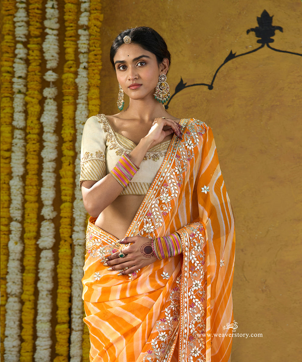 Handloom_Yellow_Pure_Georgette_Bandhej_Saree_With_Gota_Patti_Border_WeaverStory_02