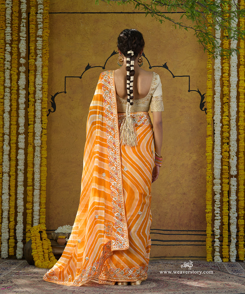 Handloom_Yellow_Pure_Georgette_Bandhej_Saree_With_Gota_Patti_Border_WeaverStory_03