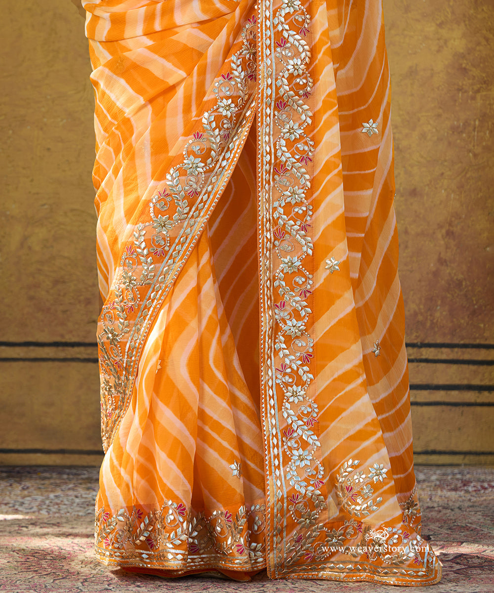 Handloom_Yellow_Pure_Georgette_Bandhej_Saree_With_Gota_Patti_Border_WeaverStory_04