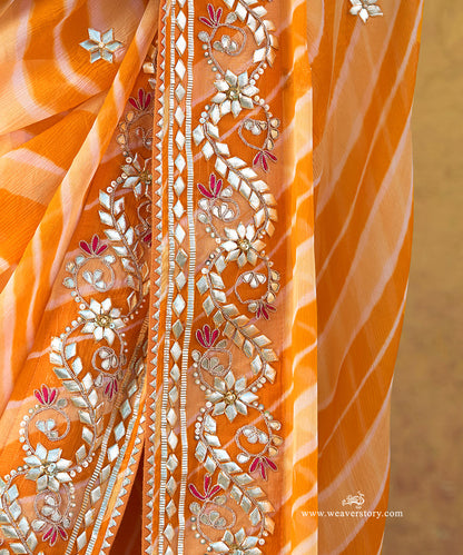 Handloom_Yellow_Pure_Georgette_Bandhej_Saree_With_Gota_Patti_Border_WeaverStory_05