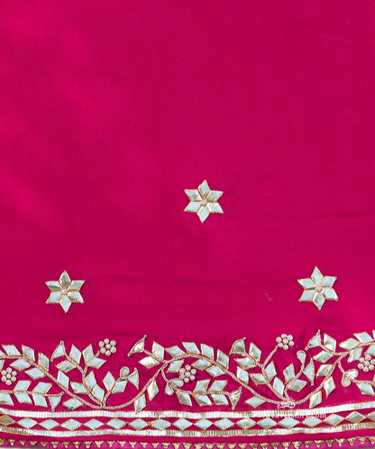 Rani_Pink_Handloom_Pure_Georgette_Bandhej_Saree_With_Gota_Patti_Border_WeaverStory_07