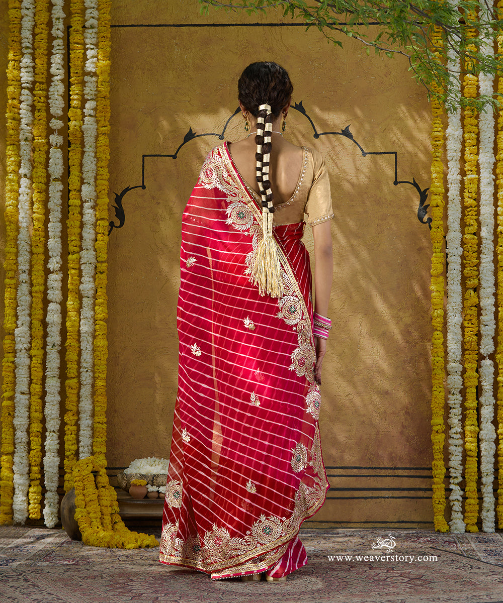 Red_And_Pink_Handloom_Pure_Georgette_Saree_With_Heavy_Gota_Patti_Border_And_Green_Meena_WeaverStory_03