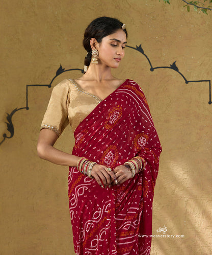 Red_Handloom_Pure_Georgette_Bandhej_Saree_WeaverStory_02