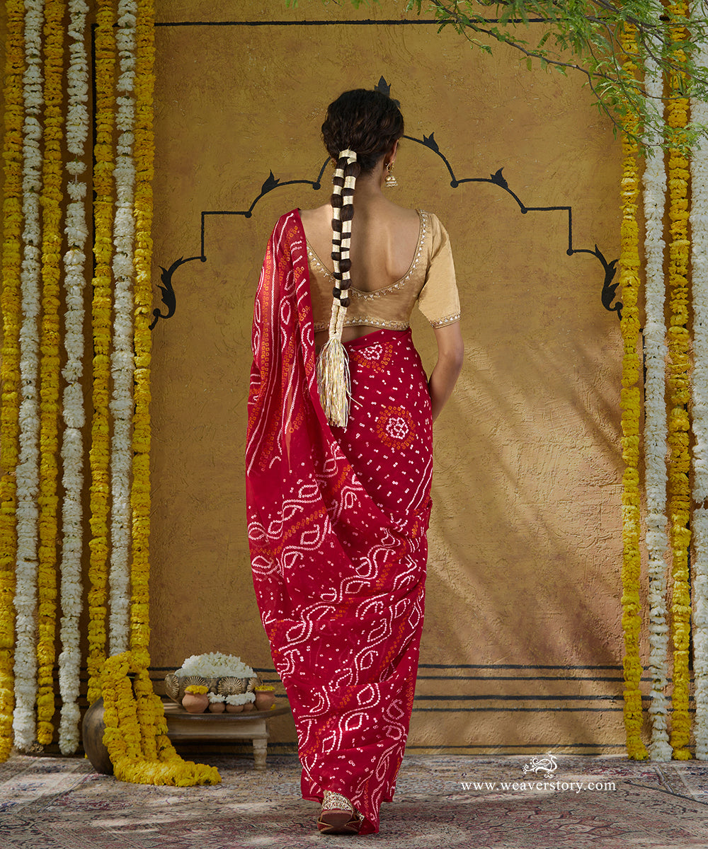 Red_Handloom_Pure_Georgette_Bandhej_Saree_WeaverStory_03