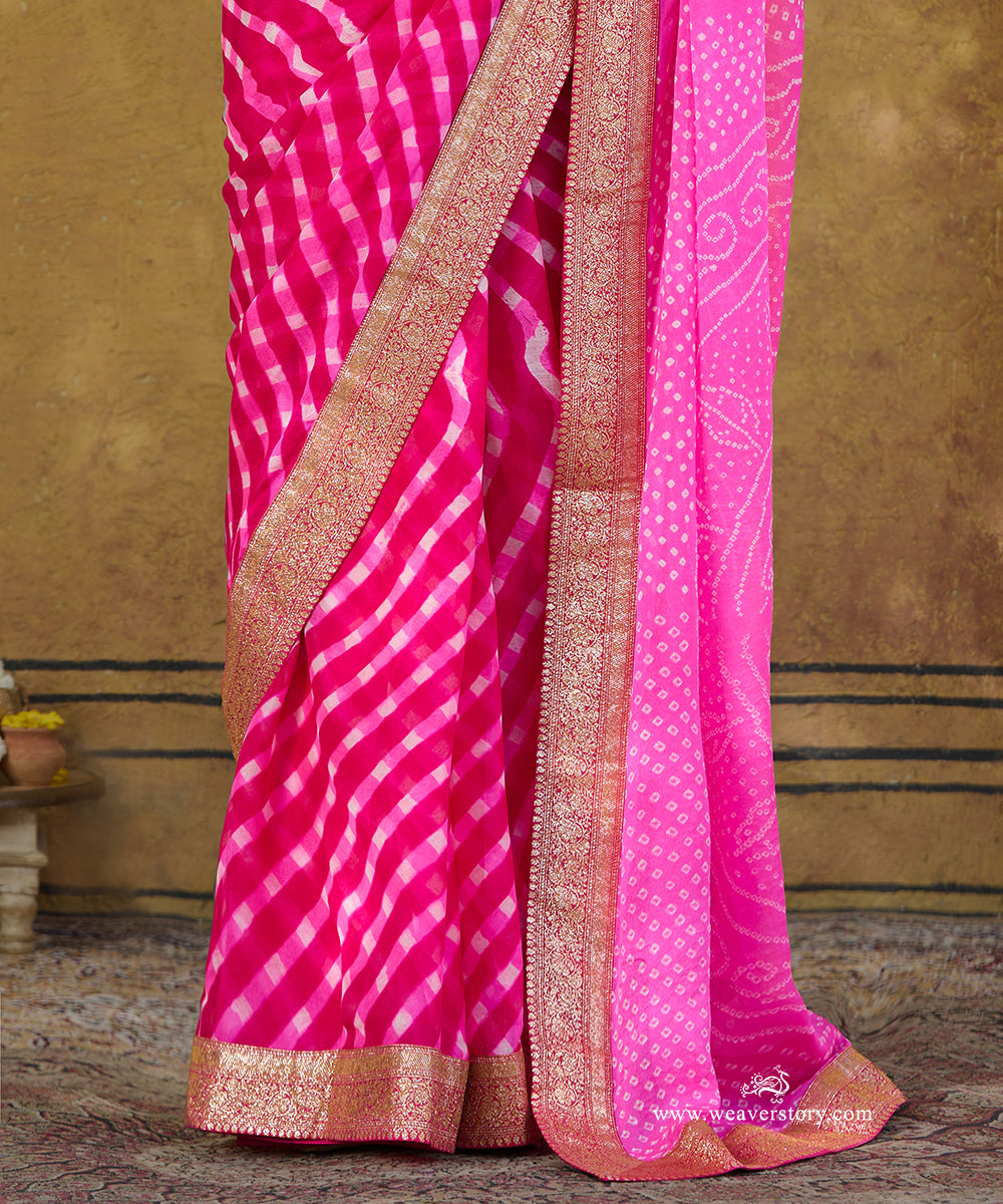 Handloom_Pink_And_White_Pure_Georgette_Bandhej_Saree_WeaverStory_04