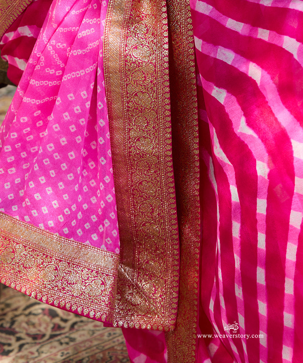 Handloom_Pink_And_White_Pure_Georgette_Bandhej_Saree_WeaverStory_05