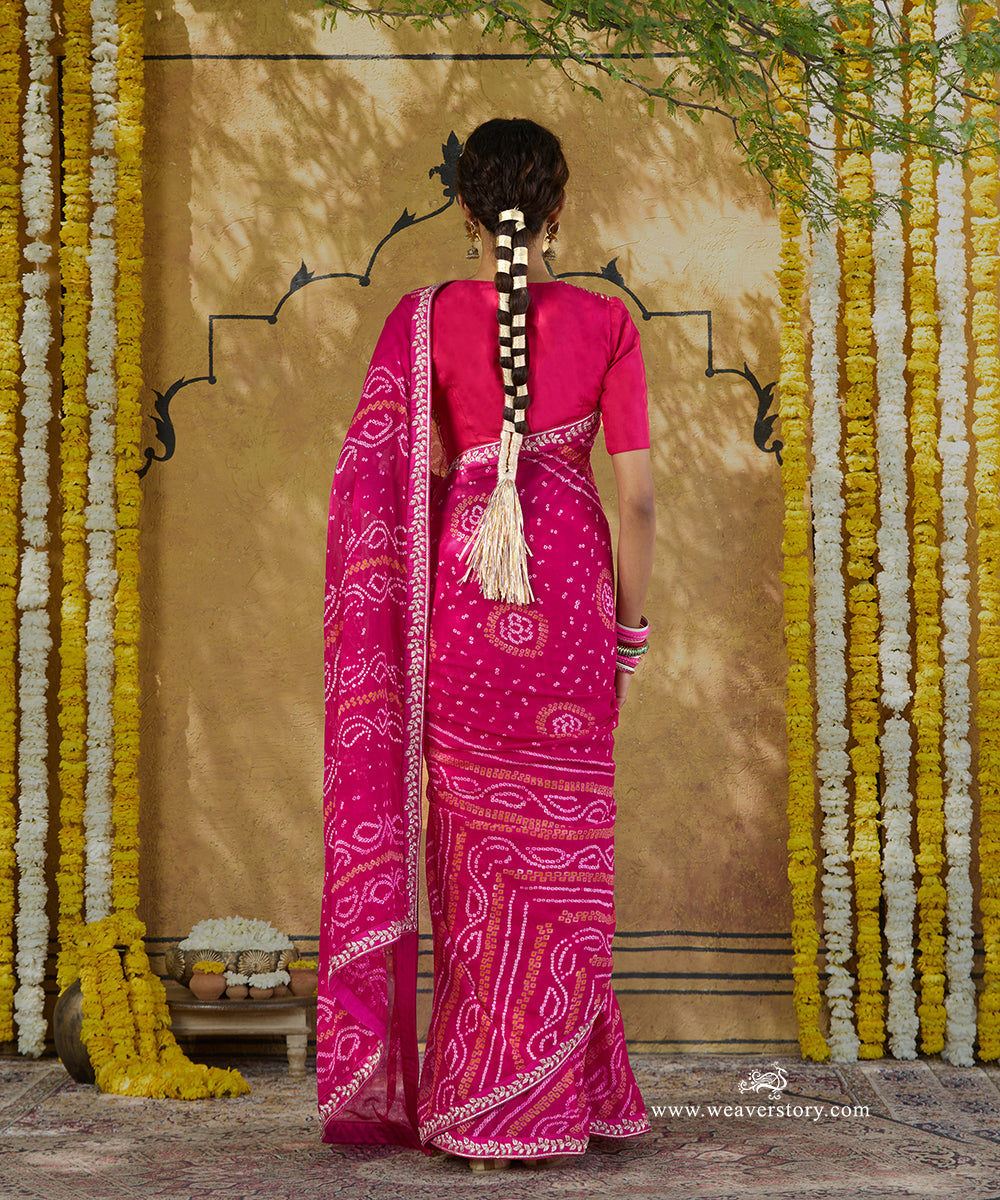 Handloom_Pink_Pure_Georgette_Bandhej_Saree_With_Gota_Patti_Thin_Border_WeaverStory_03