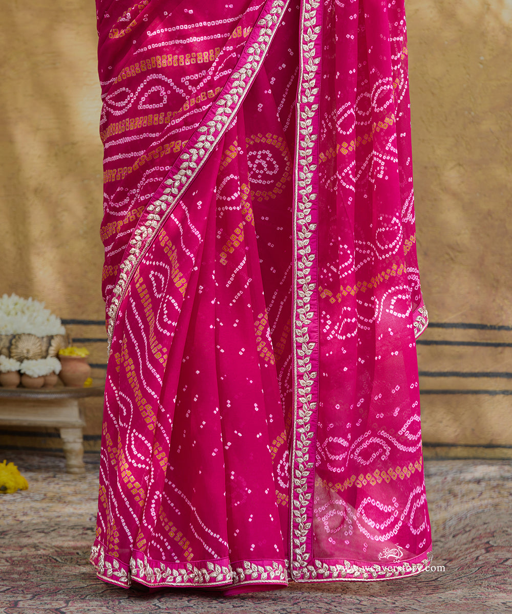 Handloom_Pink_Pure_Georgette_Bandhej_Saree_With_Gota_Patti_Thin_Border_WeaverStory_04