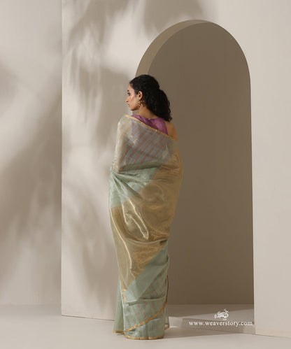 Pista_Handloom_Pure_Cotton_Chanderi_Saree_With_Gold_Zari_Lines_WeaverStory_03