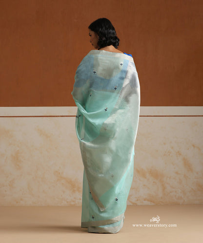 Handloom_Aqua_Blue_Pure_Cotton_Chanderi_Saree_With_Silver_And_Blue_Meena_Small_Flowers_With_Silver_Zari_Border_WeaverStory_03