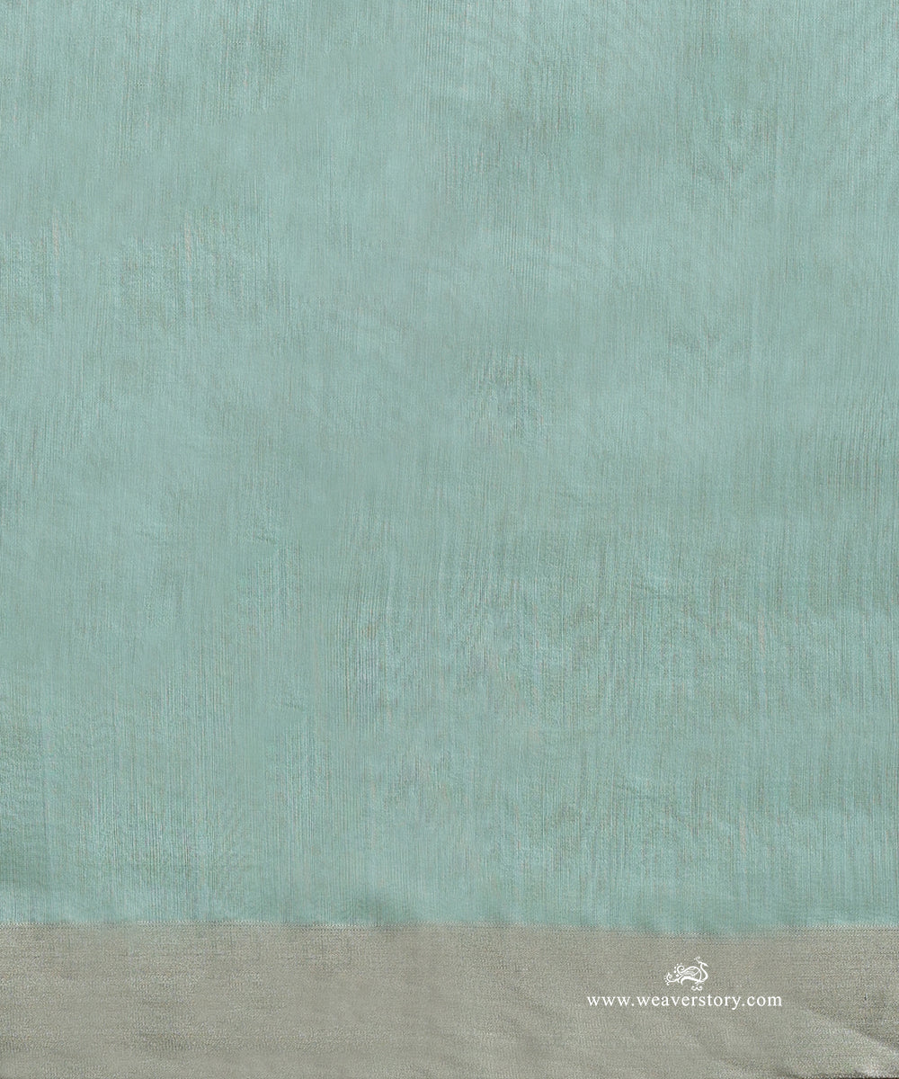 Handloom_Aqua_Blue_Pure_Cotton_Chanderi_Saree_With_Silver_And_Blue_Meena_Small_Flowers_With_Silver_Zari_Border_WeaverStory_05
