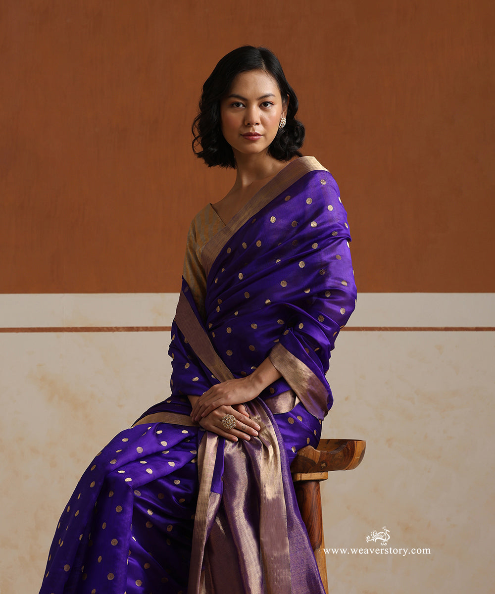 Handloom_Purple_Pure_Silk_Chanderi_Saree_With_Gold_Polka_Dots_WeaverStory_01