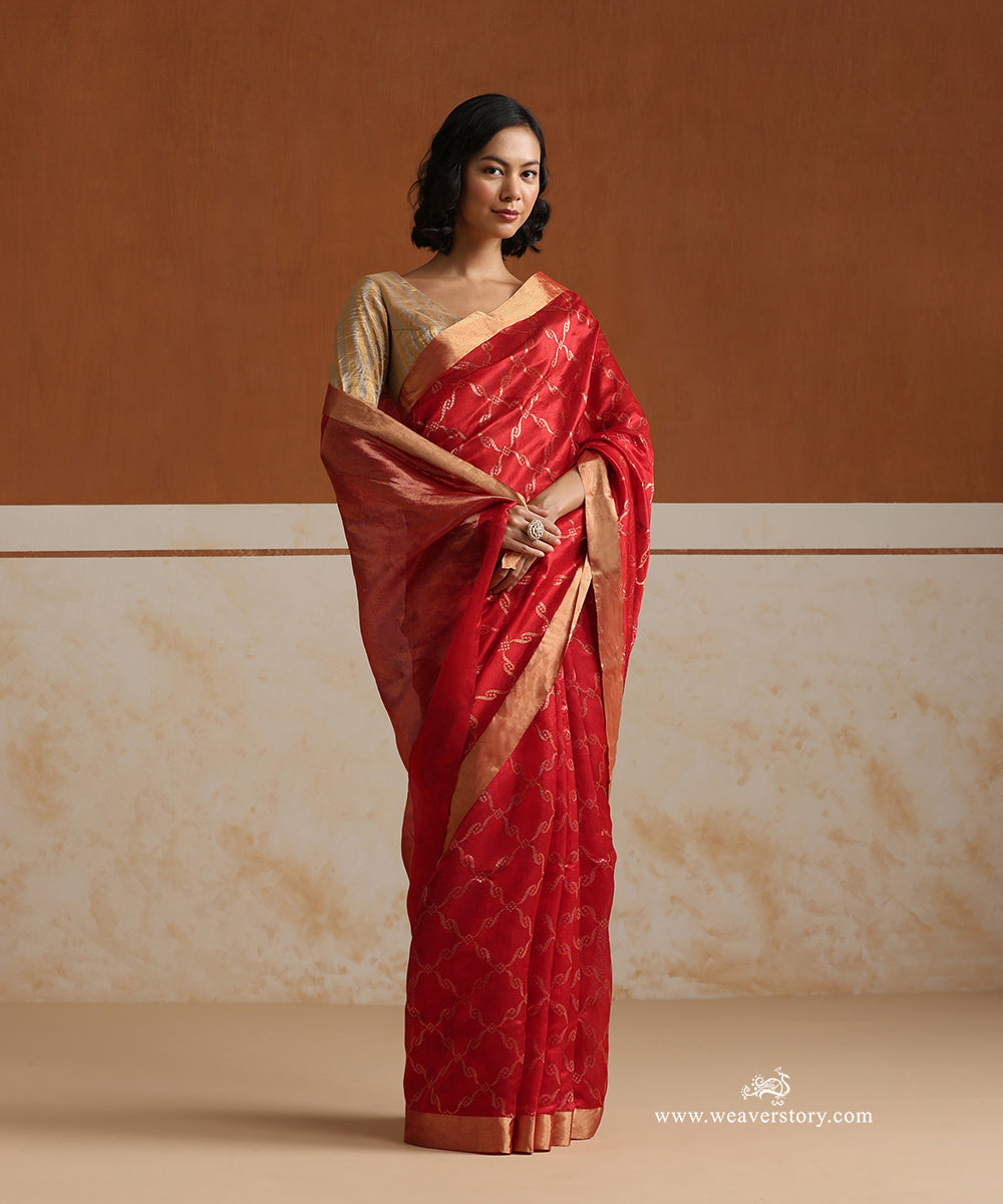 Red_Handloom_Pure_Soft_Silk_Chanderi_Saree_With_Gold_Zari_Allover_Jaal_WeaverStory_01