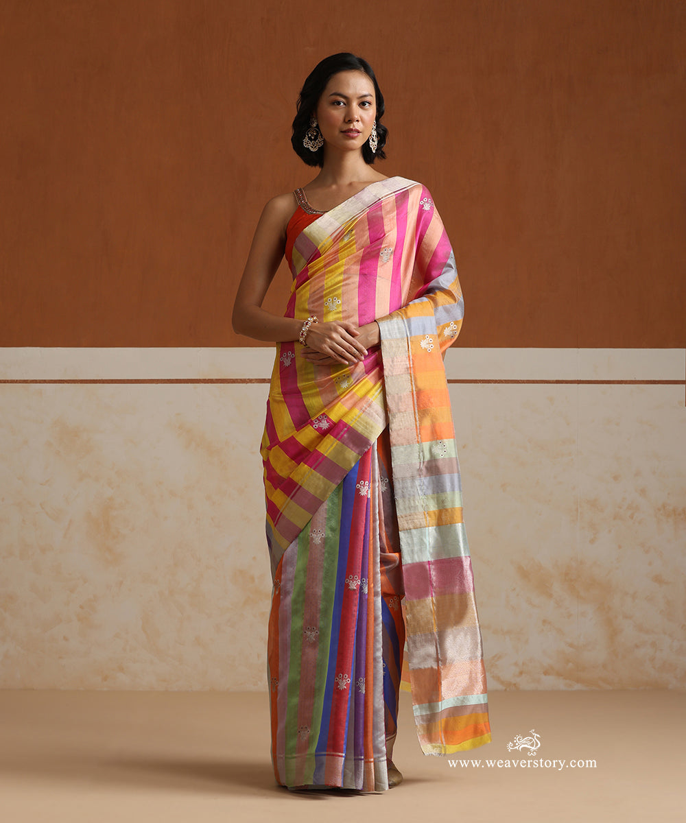 Pink_And_Yellow_Handloom_Pure_Silk_Chanderi_Saree_With_Meena_Flower_Boota_WeaverStory_01